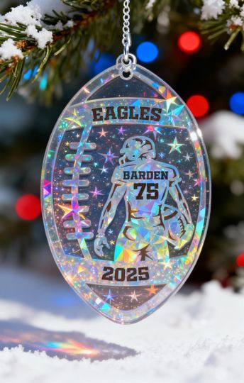 Discover Holographic Personalized Football American Ornament Christmas, Custom Team Player Decoration, Shiny football Sports Fan Gift Tree Keepsake