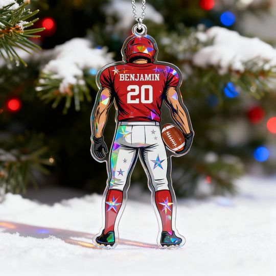 Discover Holographic Personalized Football Ornament, Custom Name & Team Decoration, Shiny Sports Fan Gift,football Christmas Tree Keepsake for Player Fans