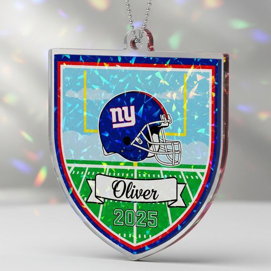 Holographic New York Giants Christmas Ornament, Personalized football Fan Gift, Shiny Football Team Tree Decoration, Custom Holo Sports Keepsake