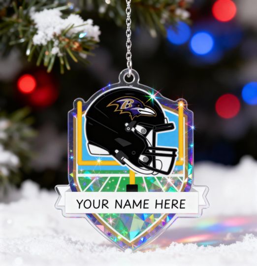 Holographic football  Baltimore Ravens Personalized Shield Ornament, Custom Football Team Christmas Decor, Shiny Sports Fan Gift Keepsake