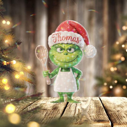 Discover Holographic Custom Name funny character Chef Ornament, Funny Kitchen Christmas Decor, Personalized funny character Holiday Gift for Cooks & Food Lovers