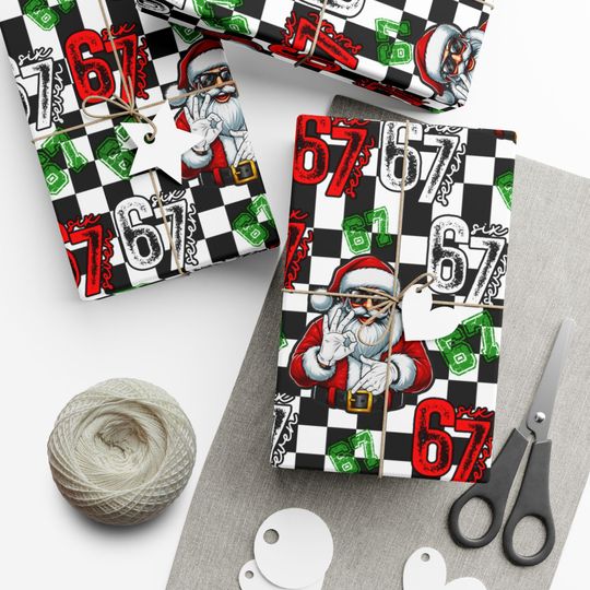 67 Six Seven Meme Santa Christmas Wrapping Paper Santa Claus Gift Wrap Papers, Festive Xmas Giftwrap, Funny Christmas Present