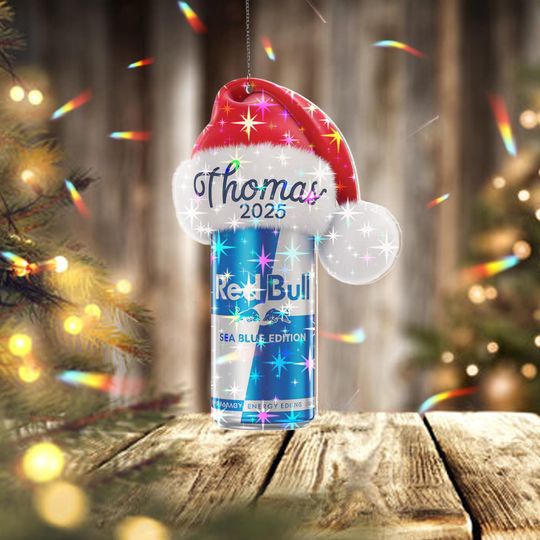 Discover Holographic Custom Red Bull Ornament, Personalized Energy Drink Christmas Ornament 2025, Funny Gift for Energy Lovers Tree Decor