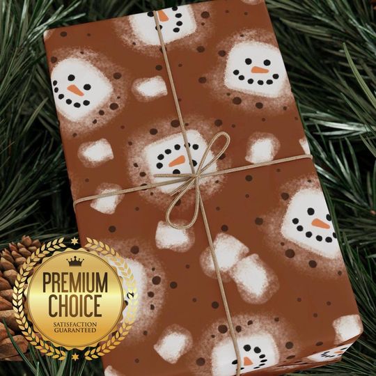 Discover Hot Cocoa Snowman Wrapping Paper | Cozy Winter Gift Wrap with Adorable Marshmallow Snowman for Holidays & Christmas