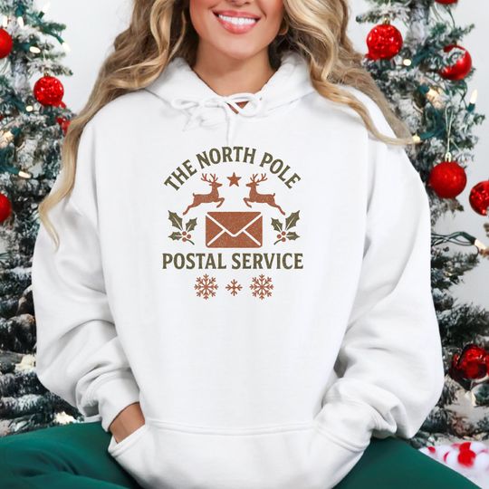 Discover North Pole Postal Service Hoodie Sweatshirt for Postal Carriers, Cozy Winter Pullover