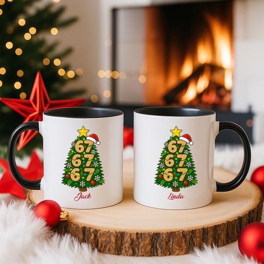 Discover 67 Meme Christmas Accent Mug - Personalised Funny Six Seven Mug - Funny Gen Alpha Gift - Social Media Humor - 67 Trend Christmas Gift
