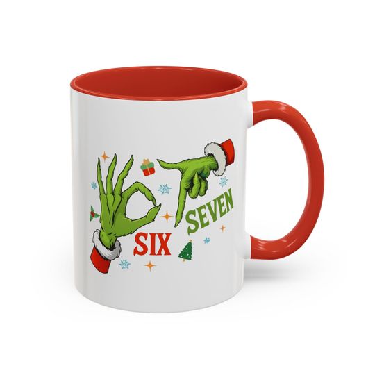 Discover funny character Hands Christmas 67 Accent Coffee Mug (11oz), Six Seven Meme mug