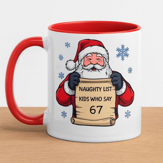 Discover Six Seven Santa Meme Christmas Mug,Gift For Teen, Funny Teen Gift, Grandkid Gift, Gen Alpha Humor, 67 Meme 11 oz Mug
