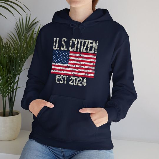Discover New US Citizen Est 2024 Hoodie Citizenship Gift USA Hooded Sweater