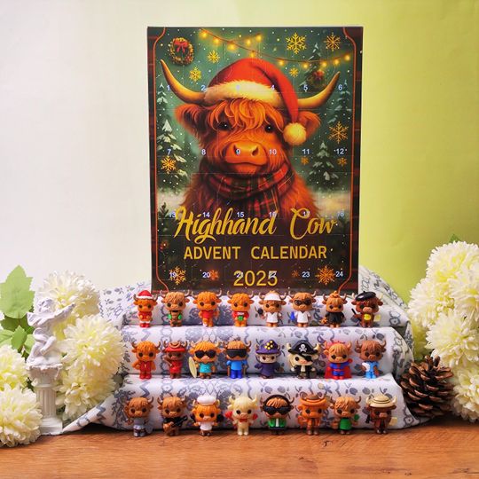 Discover 3D Highland Cow Advent Calendar 2025, 24 Day Scottish Cattle Figurines, Farm Animal Christmas Decor, Cow Lover Gift