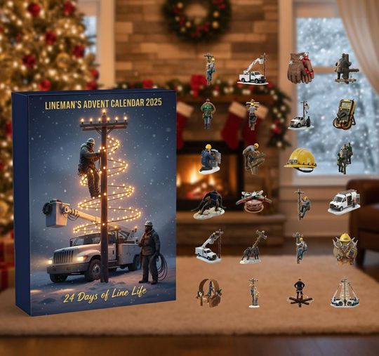 Discover Lineman Inspired Advent Calendar Gift Set, Utility Worker Holiday Countdown Box, Acrylic Mini Collectible Figurines