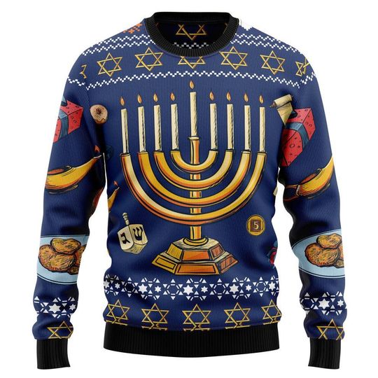 Happy Hanukkah Ugly Christmas Sweater, Jewish Holiday Ugly Christmas Sweatshirt, Ugly Xmas Jumper, Holiday Gift for Men, Woman