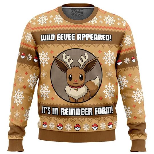 Love Eevee PKM Christmas Sweater, Eevee poket mons Ugly Christmas Sweater, Ugly Xmas Jumper, Holiday Gift for poket mons Fans
