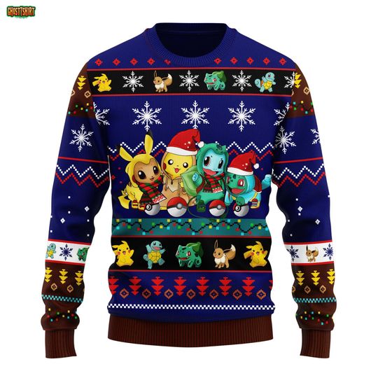 Love Eevee Evolutions PKM Christmas Sweater, Eevee Evolutions Ugly Christmas Sweater, Ugly Xmas Jumper, Holiday Gift for poket mons Fan