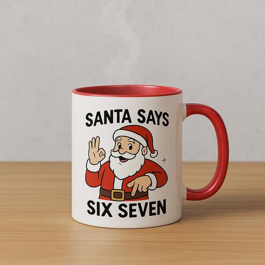 Discover Six Seven Meme Christmas Mug, Personalized mug, Gift For Teen, Funny Teen Gift, Grandkid Gift, Gen Alpha Humor, 67 Meme 11 oz Mug