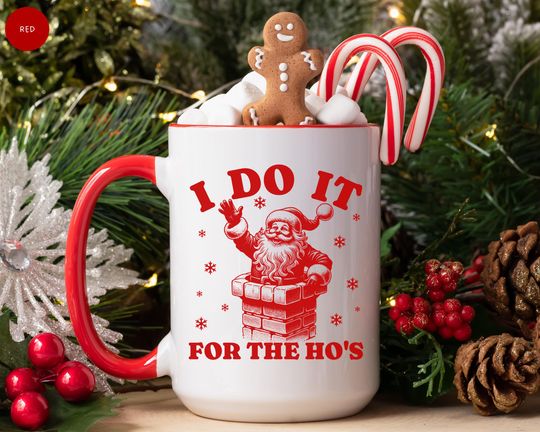 I Do It For The Ho's Mug, Funny Christmas Mug, Christmas Gift, Coffee Lover Gift, Vintage Santa Mug, Holiday Coffee Tea Mug, Retro Santa Mug