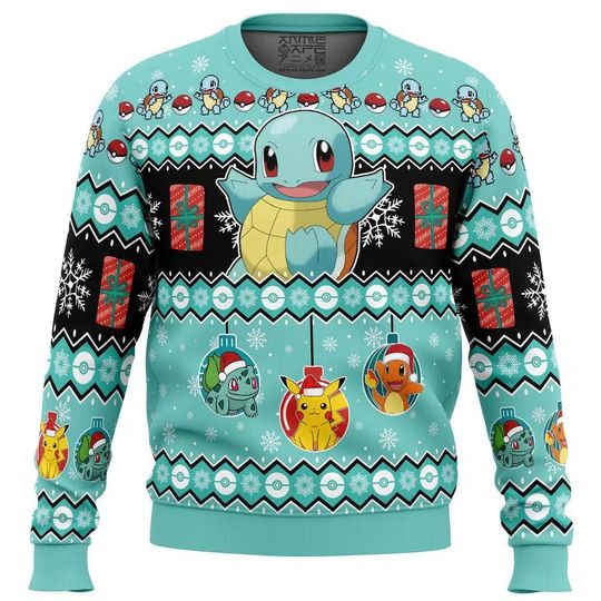 Squirtle I Choose You PKM Sweater, Squirtle poket mons Ugly Christmas Sweater, Squirtle Ugly Xmas Jumper, Holiday Gift for poket mons Fans