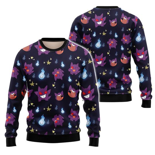 Love Gengar PKM Christmas Sweater, Gengar poket mons Ugly Christmas Sweater, Gengar Ugly Xmas Jumper, Holiday Gift for poket mons Fans