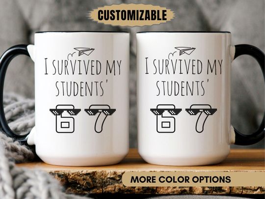 Funny Teacher Mug, I Survived My Students Mug, 67 Days School Gift, End Of Year Teacher Coffee Cup, Custom Accent Mug For Educators