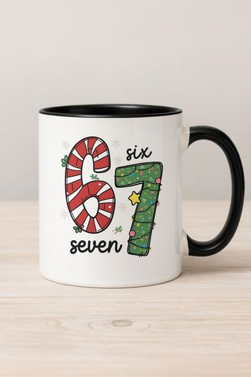 Discover Six Seven Christmas Mug,Gift For Teen, Funny Teen Girl Gift, Grandkid Gift, Gen Alpha Humor, 67 Meme 11 oz Mug