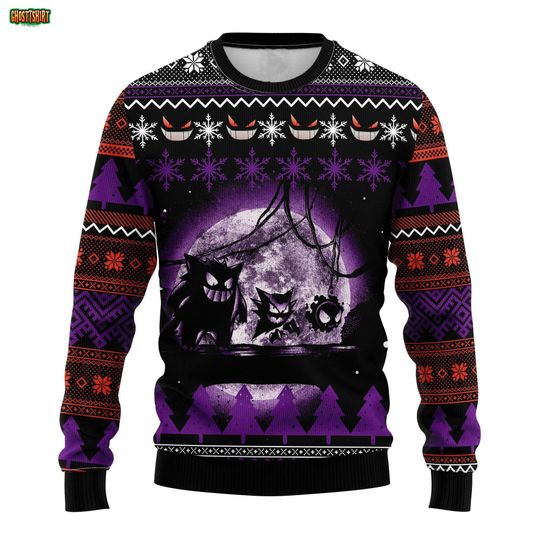 Love Gengar PKM Christmas Sweater, Gengar poket mons Ugly Christmas Sweater, Gengar Ugly Xmas Jumper, Holiday Gift for poket mons Fans