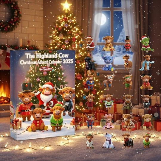 Discover Acrylic Advent Calendar Blind Box - Highland Cow, Farm Animal Mini Figurines Christmas Countdown Gift