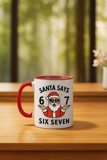 Discover Six Seven Meme Christmas Mug, Santa Says 67 Mug, Gift For Teen, Funny Teen Gift, Grandkid Gift, Gen Alpha Humor, 67 Meme 11 oz Mug