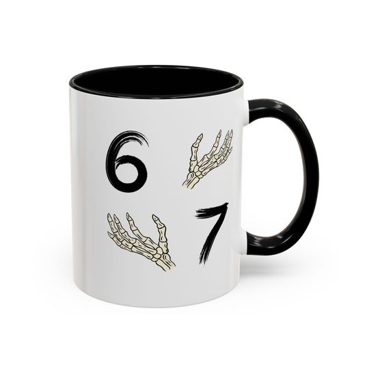 Discover Six Seven Skeleton Hand Mug | Viral Meme Coffee Mug | Funny Internet Meme Gift | Gen Z Humor Cup | Unique Gag Gift