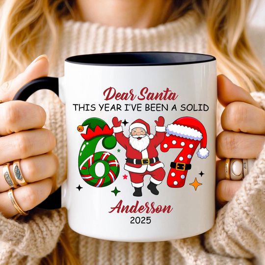 Discover Personalised Funny Six Seven Mug, Custom Name Christmas Mug, Gen Alpha Humor, 67 Trend Christmas Gift
