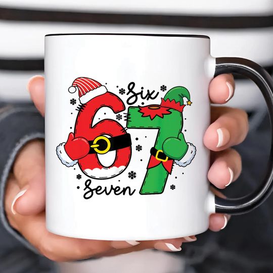 Discover Christmas 67 Mug, Funny Number 67 Xmas Cup, Santa & Elf Numbers Mug, Cute Holiday Coffee Mug, Festive 67 Christmas Gift
