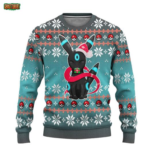 Discover Love Umbreon PKM Christmas Sweater, Umbreon poket mons Christmas Sweater, Ugly Xmas Jumper, Holiday Gift for poket mons Fans