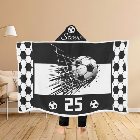 Discover Custom Name Football Hooded Blanket, Soft Flannel, Gift for Sports Fans