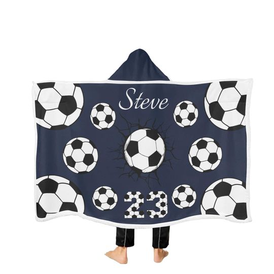 Discover Custom Name Football Hooded Blanket, Soft Flannel Wearable Blanket, Football Gift