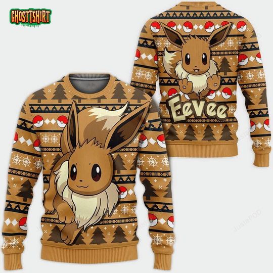 Love Eevee PKM Christmas Sweater, Eevee poket mons Ugly Christmas Sweater, Ugly Xmas Jumper, Holiday Gift for poket mons Fans