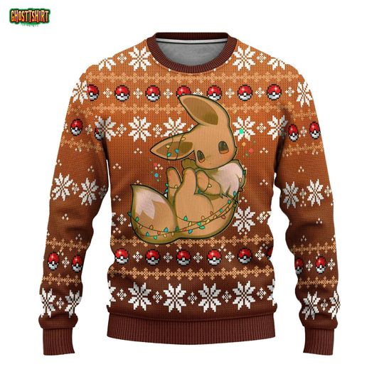 Love Eevee PKM Christmas Sweater, Eevee poket mons Ugly Christmas Sweater, Ugly Xmas Jumper, Holiday Gift for poket mons Fans