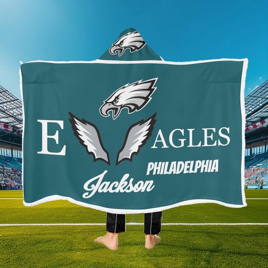 Discover Personalized Eagles Football Hooded Fleece Blanket for Family & Friends