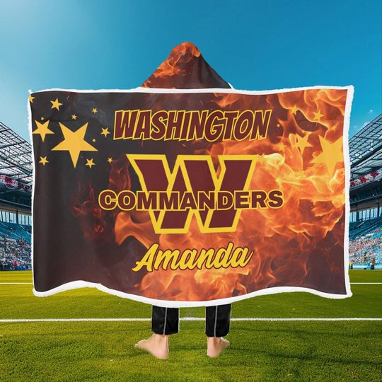 Washington Commanders Personalized Wearable Fleece Hooded Blanket