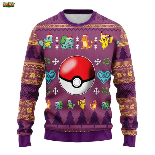 Love Eevee Evolutions PKM Christmas Sweater, Eevee Evolutions Ugly Christmas Sweater, Ugly Xmas Jumper, Holiday Gift for poket mons Fan