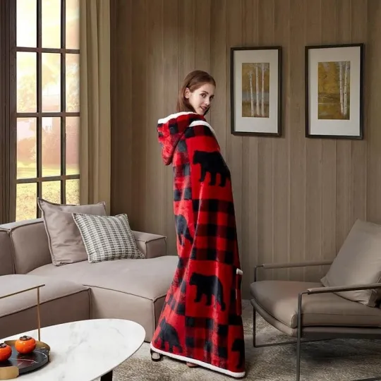 Discover Buffalo Plaid Red Bear Wearable Blanket