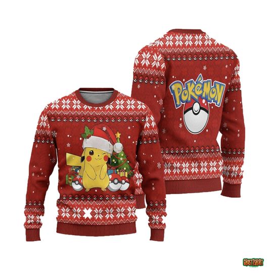 Pika PKM Christmas Sweater, Pika poket mons Ugly Christmas Sweater, Pika Ugly Xmas Jumper, Holiday Gift for poket mons Fans