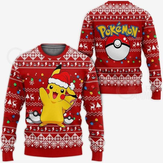 Pika PKM Christmas Sweater, Pika poket mons Ugly Christmas Sweater, Pika Ugly Xmas Jumper, Holiday Gift for poket mons Fans
