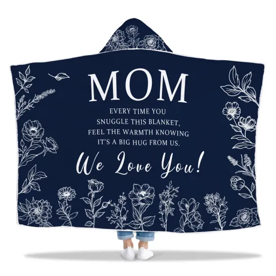 Discover Mom Hooded Blanket Wearable Blue Gift from Daughter or Son