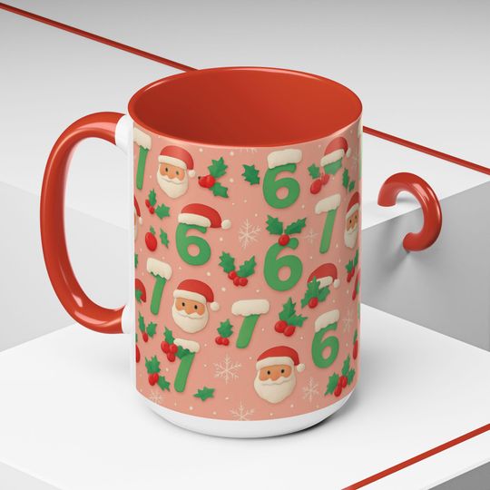 Discover Funny 6 7 Christmas Santa Coffee Mug, 11oz, Holiday Gift, Cute Drinkware, Festive Decor, Christmas Mug for Coffee Lovers, Winter Cheer