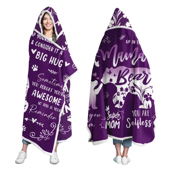 Mama Bear Wearable Blanket Hoodie for Mom from Daughter or Son Birthday Gift