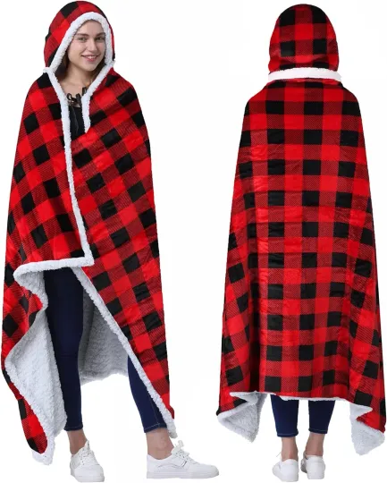 Discover Womens Poncho Cape Sherpa Fleece Cloak Coat Snuggly Hooded Blanket Wearable