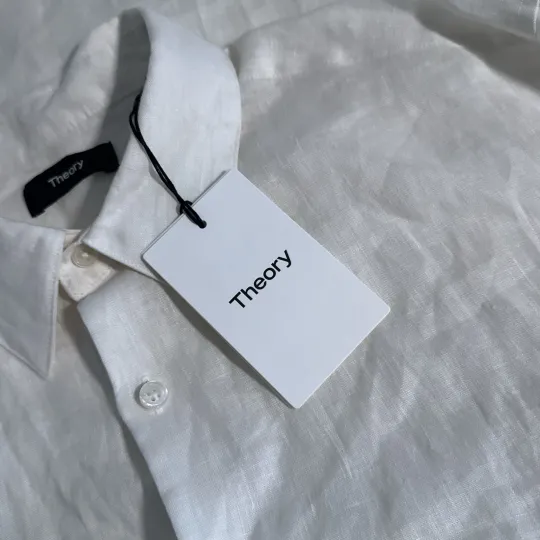 Discover Theory Men's Size Large 100% Linen Ivory Precise Linen Long Sleeve Shirt L $225