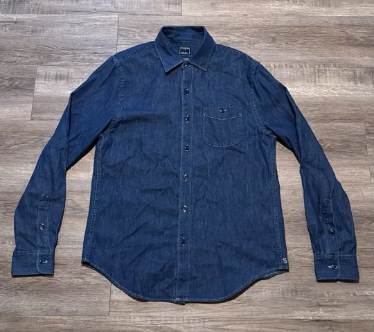 Discover NEW Todd Snyder Men's Size Medium Indigo Blue Denim Long Sleeve Shirt M $178