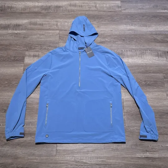 Discover NEW Peter Millar Crown Crafted Men's Medium Brook Blue Quest Half-Zip Hoodie M
