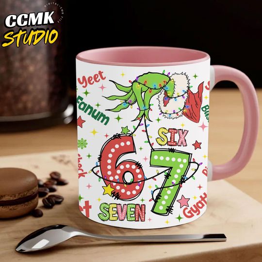Discover Six Seven Mean Guy 11oz Mug Wrap PNG, Funny Gen Z Six Seven Meme Coffee Mug, Internet Humor Christmas Mug PNG, Trendy Xmas 6 7 Mug Design