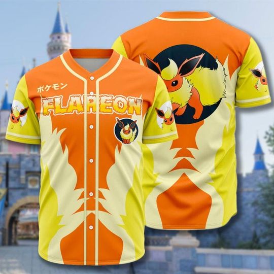 Discover Flareon Baseball Jersey, Cool PKM Shirt for Men Women, Japanese Anime Top, Gamer Gift, Flareon Type Graphic Jersey